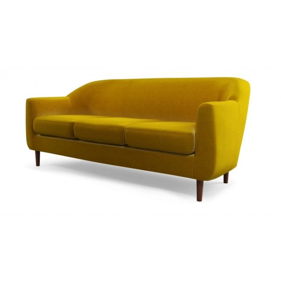 Custom MADE Tubby, canapé 3 places, velours jaune safran et pieds en bois foncé