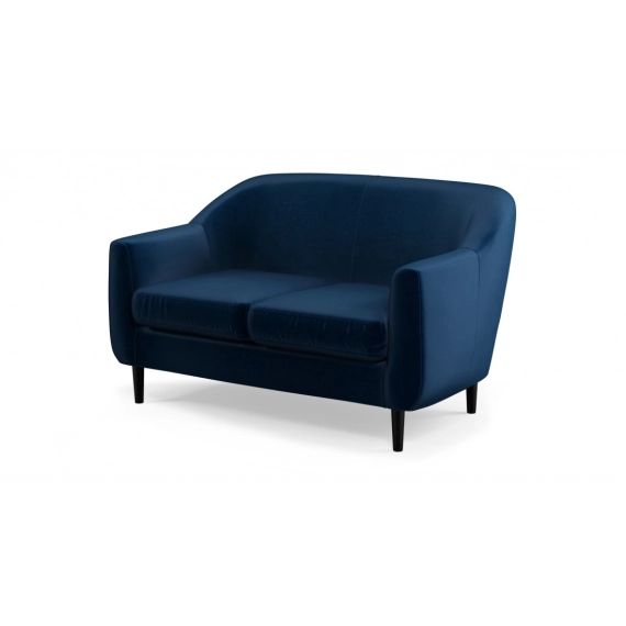 Custom MADE Tubby, canapé 2 places, velours bleu roi et pieds en bois noir