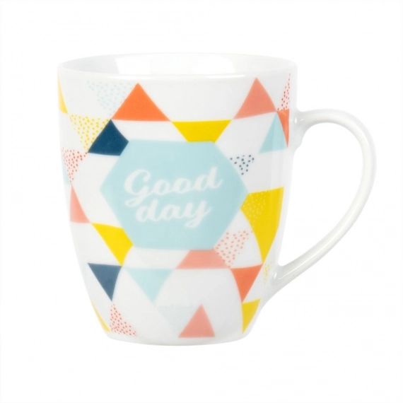 Mug en porcelaine blanche motifs triangles multicolores