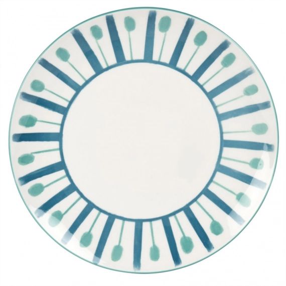 Assiette plate en porcelaine blanche motifs bleus