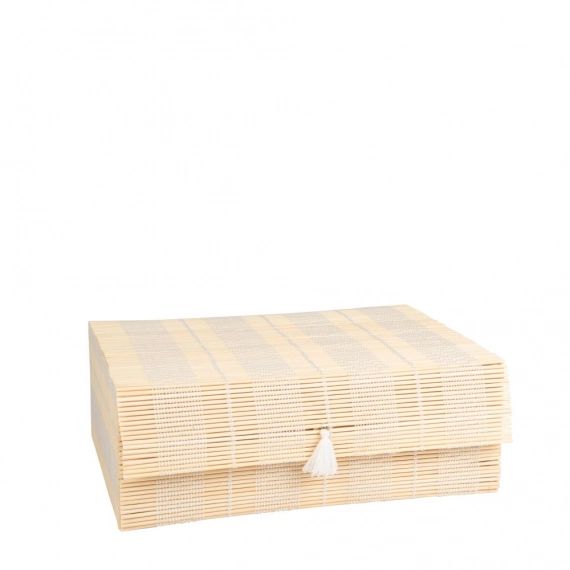 Boîte en bambou et pompon blanc