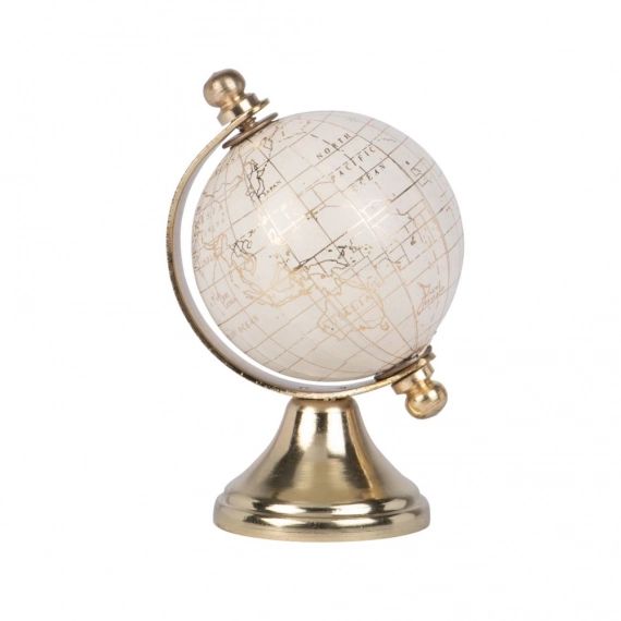 Globe terrestre carte du monde en métal doré et blanc