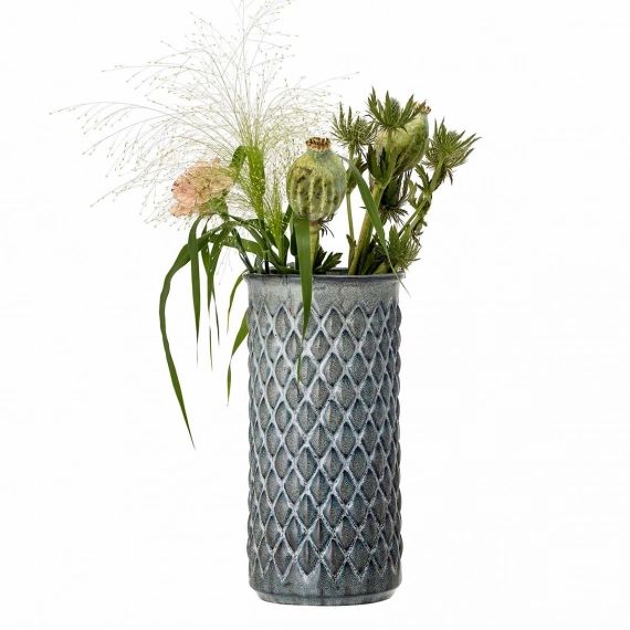 Vase en grès bleu gris à motifs en relief Bloomingville