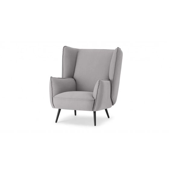 Linden, fauteuil, mélange coton et lin bleu minéral avec pieds en métal noir