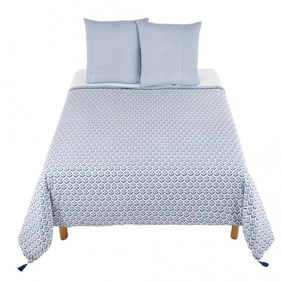 Parure de lit en coton motifs bleus 240×260