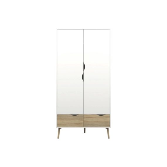 Armoire 2 portes et 2 tiroirs L.99 cm OSLO blanc/ imitation chêne