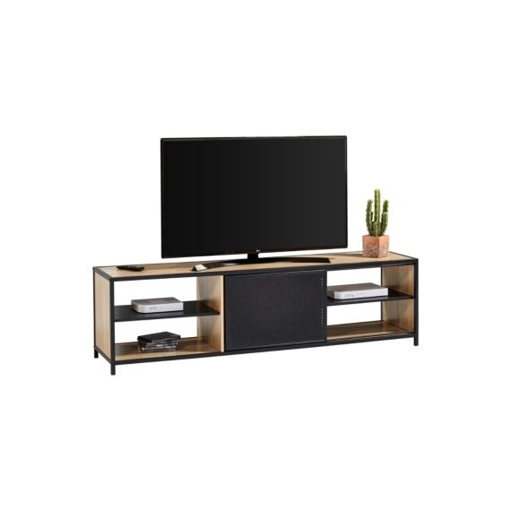 Long meuble TV L.180 OSKAR Imitation chêne sonoma/ noir