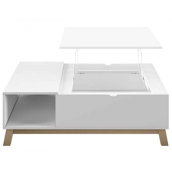 Table basse plateau relevable LIFT UP coloris blanc et chêne