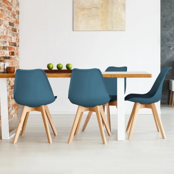 Lot de 4 chaises SARA bleu canard pour salle à manger
