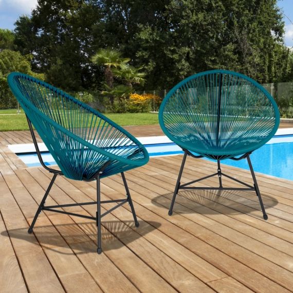 Lot de 2 fauteuils de jardin IZMIR bleu canard design oeuf cordage plastique