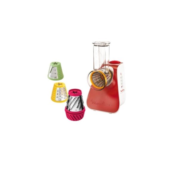 Moulinex Fresh Express 3 in 1, Tritatutto Elettrico, Affettatutto, Grattugia Elettrica, 3 Funzioni di Taglio, 200 W, Colore Rosso, DJ7535