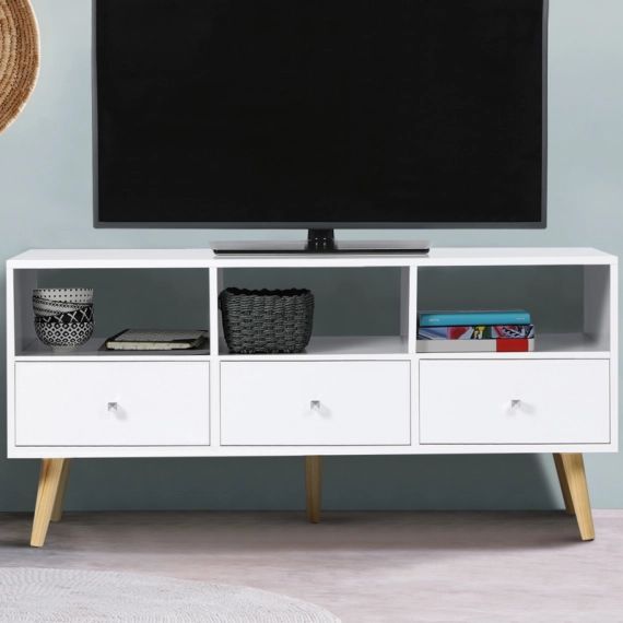 Meuble TV Effie scandinave 3 tiroirs bois blanc