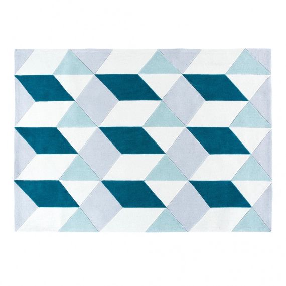 Tapis tufté motifs graphiques bleus 160×230