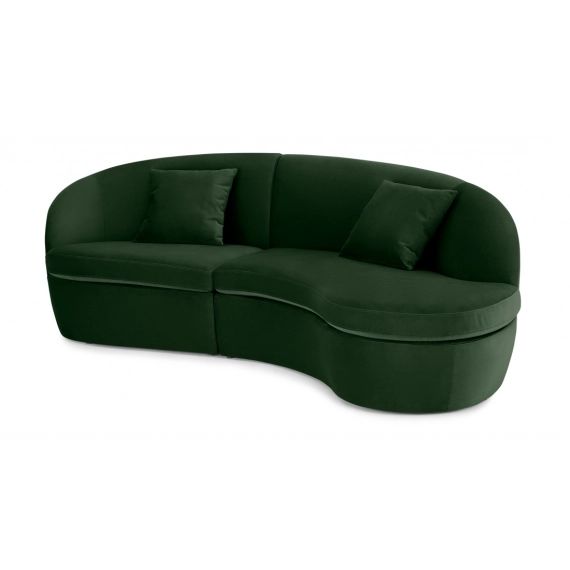 Reisa, canapé d’angle avec méridienne à droite, velours vert sapin