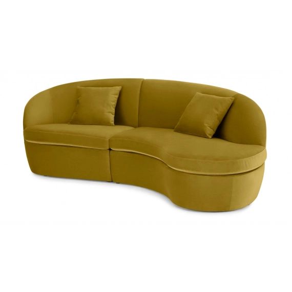 Reisa, canapé d’angle avec méridienne à droite, velours doré vintage
