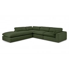 Samona, canapé d’angle gauche avec surmatelas, velours côtelé vert sauge