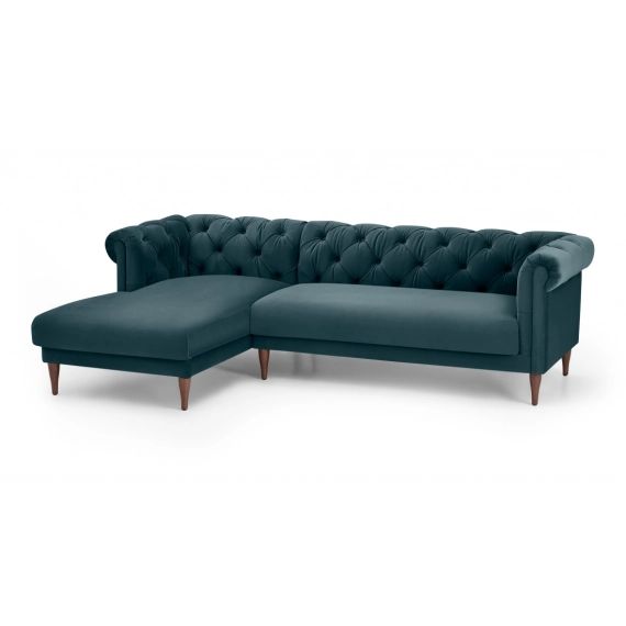 Barstow, canapé d’angle avec méridienne à gauche velours bleu acier