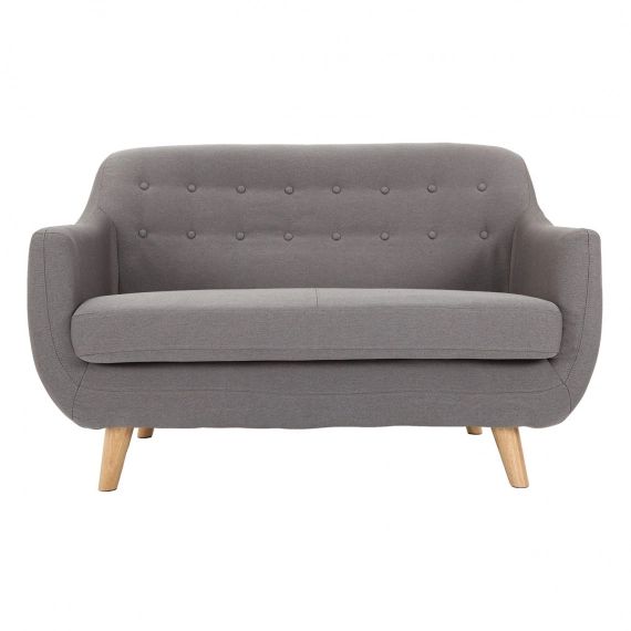 Canapé 2 places design déhoussable en tissu gris et pieds bois YNOK
