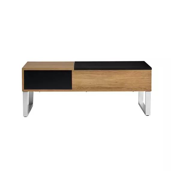 Table basse 2 tiroirs L.100 cm NIZA avec plateau relevable Noire imitation chêne