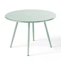 Table basse de jardin ronde en métal vert sauge 50 cm