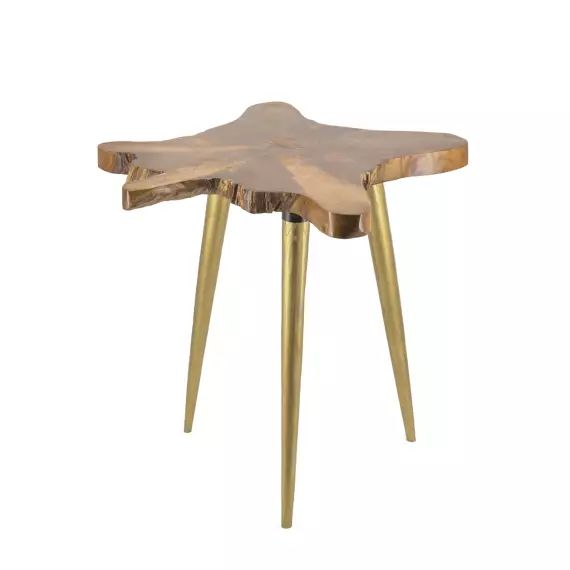 Table basse en bois de teck et métal doré