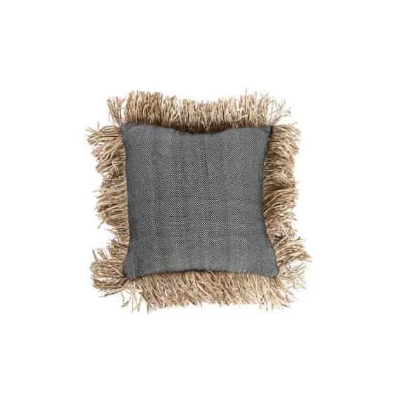 Coussin en coton et raphia noir naturel 40×40
