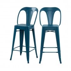 Chaise de bar mi-hauteur 66 cm en métal bleu mat (lot de 2)