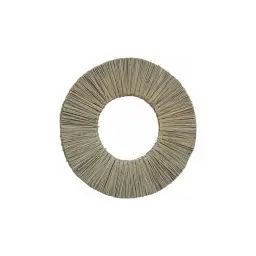 Miroir rond en paille de mendong beige