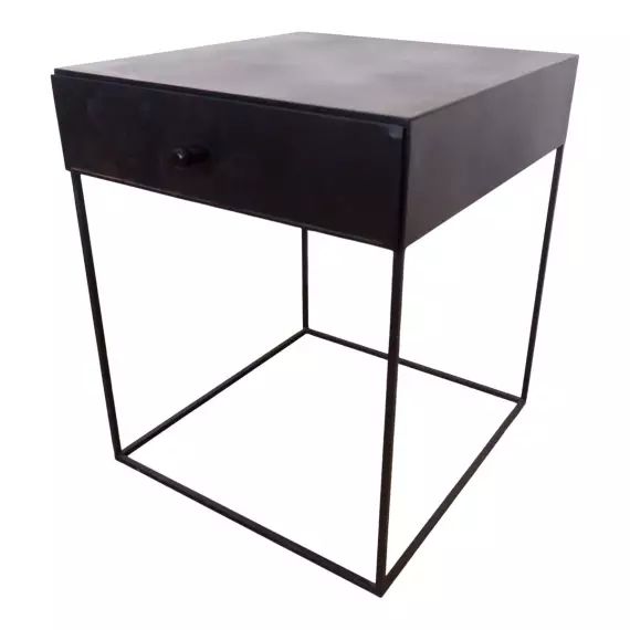 Table de chevet en métal 1 tiroir noir