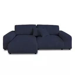 Canapé d’angle réversible 4 places en velours côtelé bleu nuit