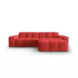 Canapé d’angle droit 4 places en tissu velours rouge