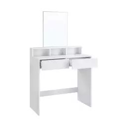 Coiffeuse blanche avec 1 miroir et 2 tiroirs – L80 x H140 cm