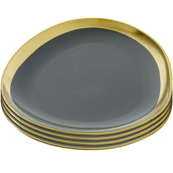 Assiette en grès vert foncé et doré D21 – Lot de 4