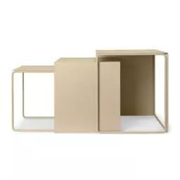 Tables gigognes Cluster en Métal, Acier peinture poudre – Couleur Beige – 41 x 55 x 35 cm – Designer Trine Andersen