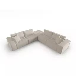 Canapé d’angle symétrique modulable 7 places en tissu structurel beige