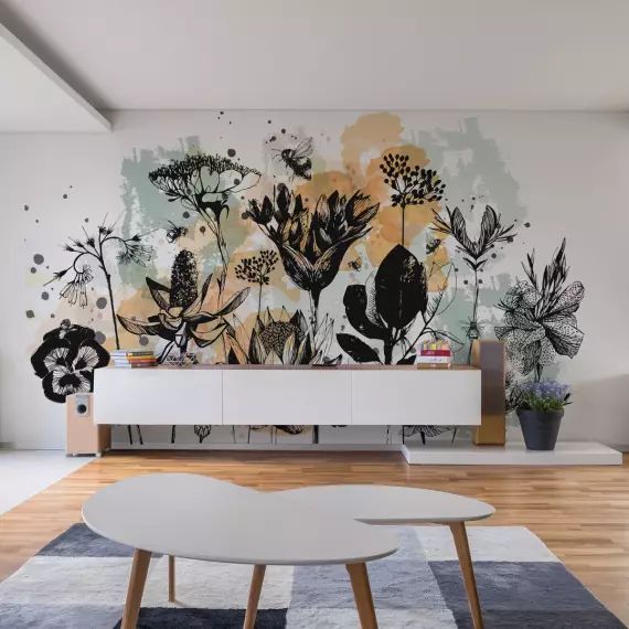 Papier peint panoramique fleurs des champs 375 x 250 cm couleurs
