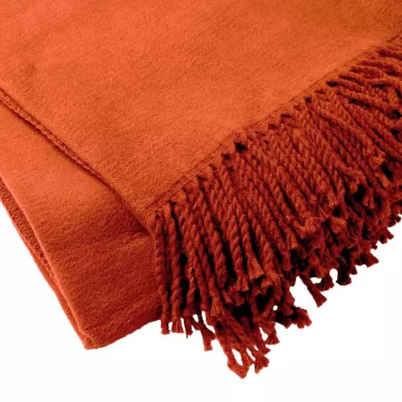 Plaid orange 150×200 cm en coton et acrylique uni