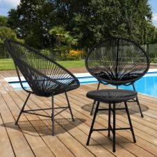 Salon de jardin IZMIR table et 2 fauteuils œuf cordage noir