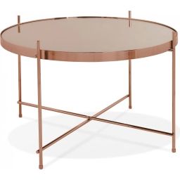 Table basse design métal et verre miroir cuivre d63cm