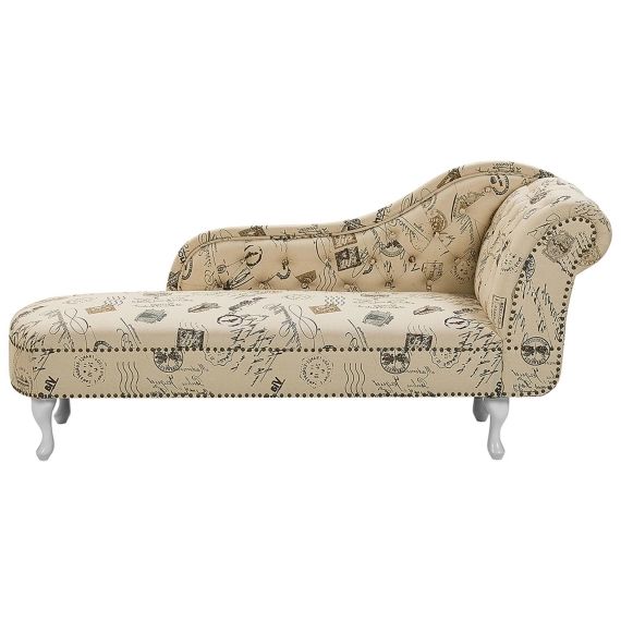 Chaise longue Chesterfield en tissu imprimé beige côté droit