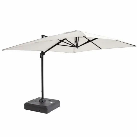 Parasol déporté 3x4m et dalle à lester sur roues aluminium blanc