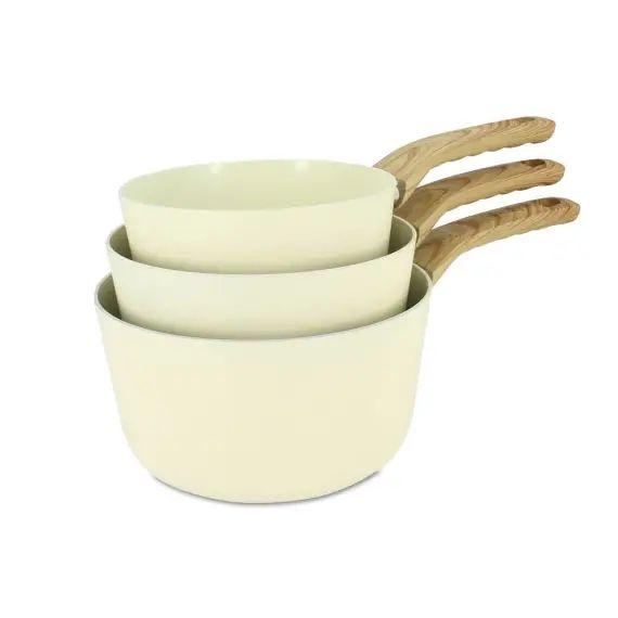Set de 3 casseroles en aluminium crème – compatible induction