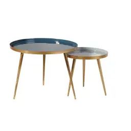 Tables gigognes en métal bleu et doré Avril