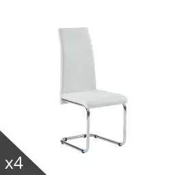Lot de 4 chaises  simili blanc pieds en métal chromé