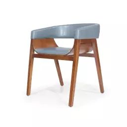 Chaise en bois avec assise en simili cuir bleu