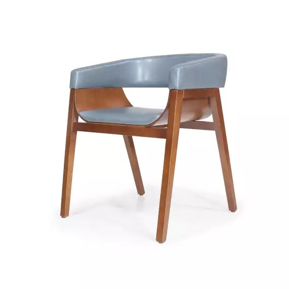 Chaise en bois avec assise en simili cuir bleu