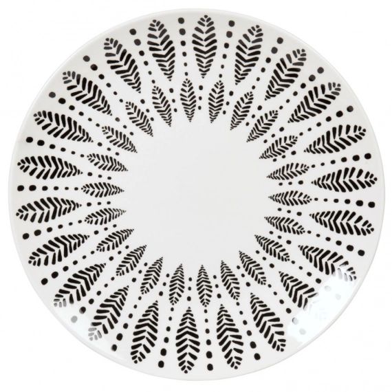 Assiette plate en porcelaine noire et blanche à motifs