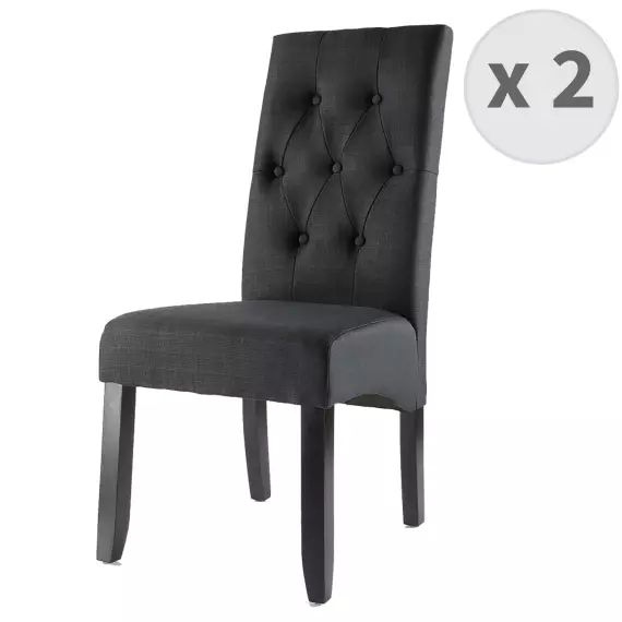 Chaise Scandinave capitonnée tissu noir pieds noir (x2)