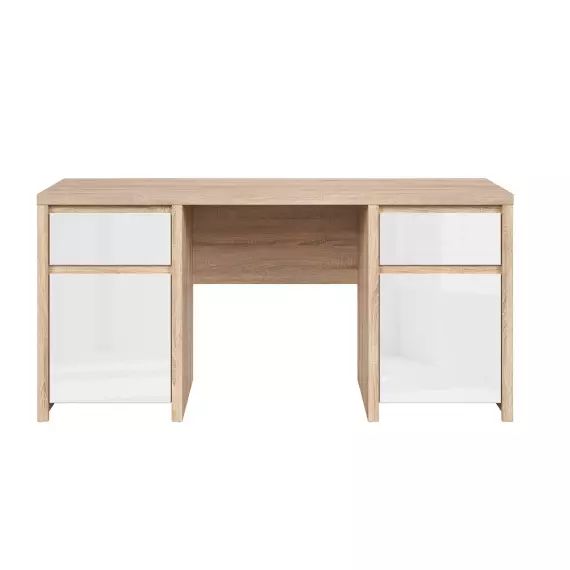 Bureau 2 portes 2 tiroirs naturel et blanc