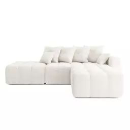 Canapé d’angle droit convertible en tissu 5 places blanc pur